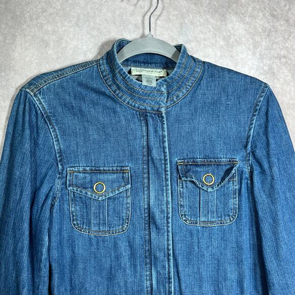 Jones New York Sport Utility Denim Jacket Womens Small Blue Zip Up Cinched Waist - Picture 2 of 10